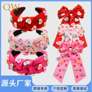 Wholesale  Valentine's Day hairband hair clip combination with love letters fabric knot fashion wide-brimmed hair accessories for women