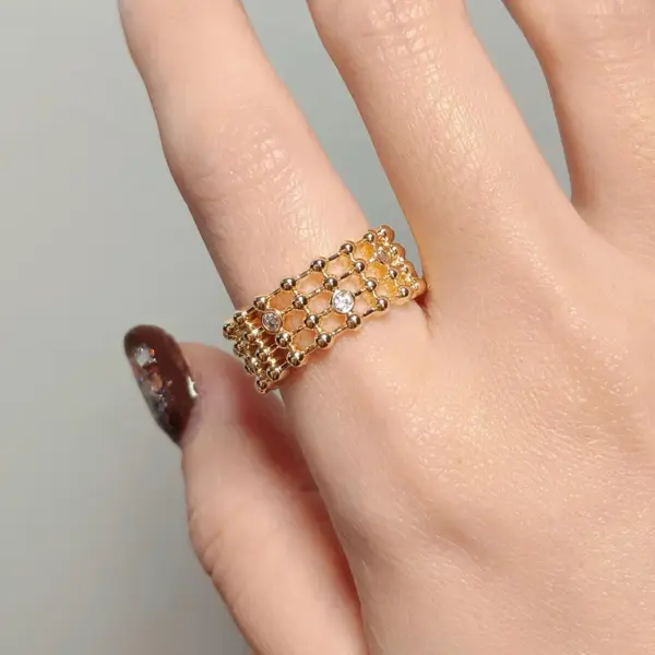Wholesale Geometric Three-dimensional Open Ring For Unisex, 18K Real Gold Plated With Electroplating, Copper Base And Zircon Inlay