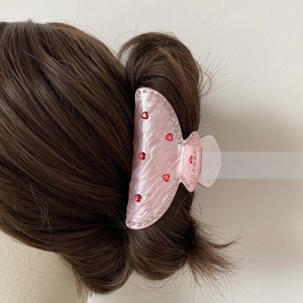 Wholesale  accessories Diamond-embedded love pink gripper acetate sweet back shark clip Valentine's Day style
