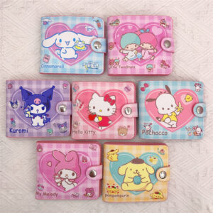 Wholesale PU Casual Short 2-fold Wallet Plaid Love Afraid Dog Kurumi with Button Card Holder Wallet