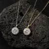 Wholesale Round Pendant Necklace With Moissanite Inlay In Copper, Electroplated Finish, Unisex Design With Cable Chain
