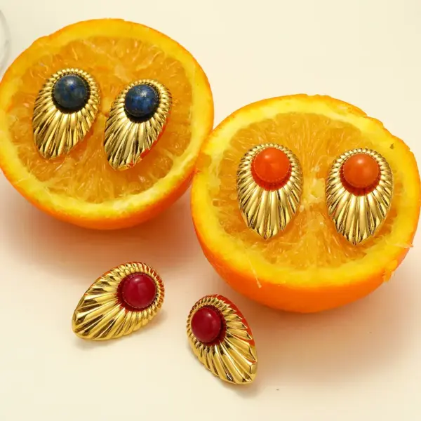 oly-be71bc04e150b85db85307cd6ebfb5b0 Wholesale 18K Gold Plated 304 Stainless Steel Vacuum Electroplating (In Furnace) Natural Stone Geometric Handmade Butterfly Ear Caps Earrings For Women Independence Day