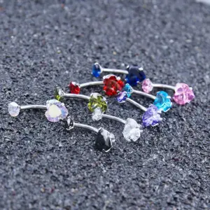 Wholesale Fashion Heart Shape Stainless Steel Inlaid Zircon Belly Ring 1 Piece
