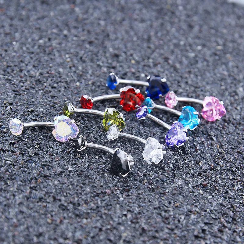 Wholesale Fashion Heart Shape Stainless Steel Inlaid Zircon Belly Ring 1 Piece