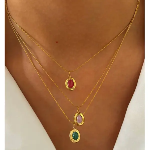Wholesale 304 Stainless Steel Square Plate PVD Coated Natural Stone Real Gold Plated Simple Style Commute Waterproof Non Tarnish Surgical Steel Bamboo Necklace Lobster Trigger Clasp Closure Gold Pendant Necklace