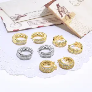 Wholesale 1 Pair Streetwear Leaves Plating Inlay Copper Zircon Hoop Earrings