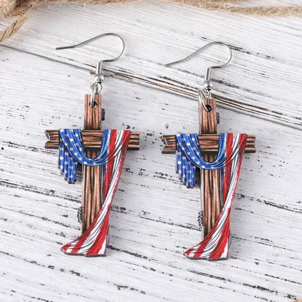 Wholesale 1 Pair Vintage Style Pentagram Wood Drop Earrings