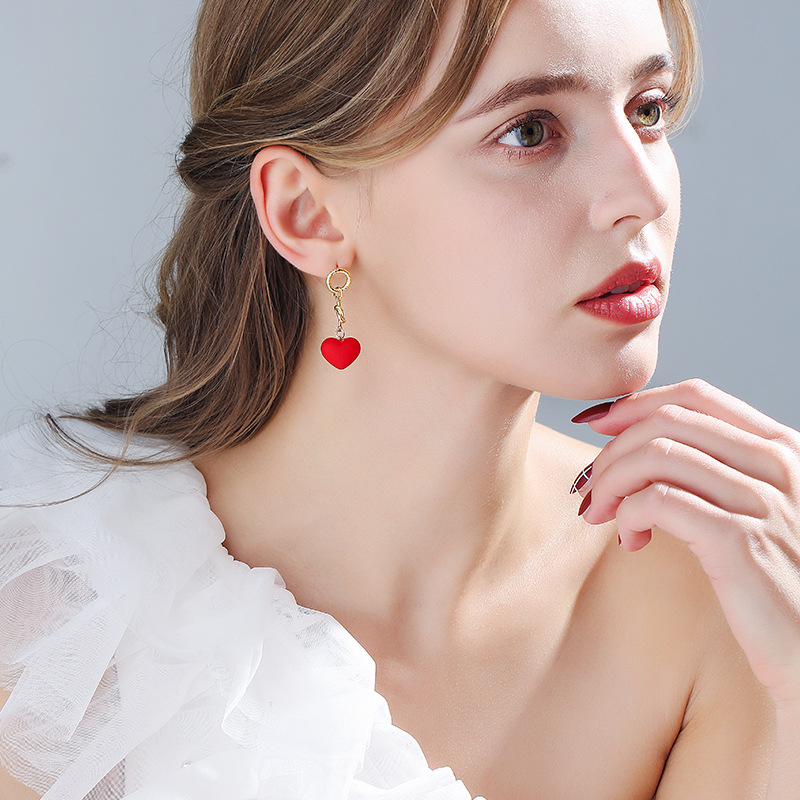 Wholesale 925 Silver Needle Red Love Temperament 2020 New Trendy Internet Celebrity Fashion Earrings Valentine's Day Gift for Girlfriend