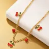 Wholesale Cherry Waterproof Non Tarnish Necklace For Women, 18K Real Gold Plated 304 Stainless Steel With Zircon Inlay And Box Chain