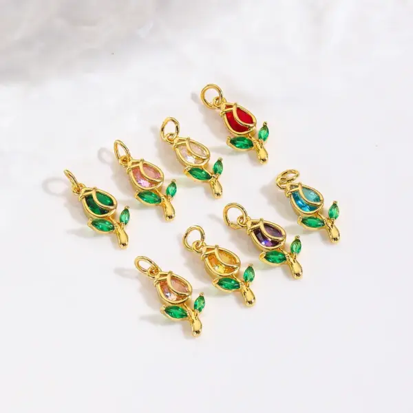 oly-bec6e7998f965143ee75ca9356cb54d5 Wholesale Copper Platinum Plated Smooth Zircon Rose Flower Tulip Pendant DIY Jewelry Hanging Bracelet Earring Accessories Chain Spacer Princess Style Gorgeous Cute Pastoral Romantic