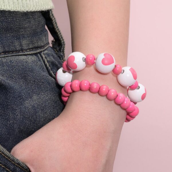 oly-becc1bf08a0927c2048f5ec691e1db83 Wholesale style fresh sweet wooden beads heart-shaped printed round beads beaded bracelet for girlfriend Valentine's Day bracelet suit