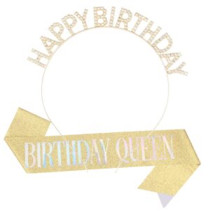 Happy BIRHDAY Golden Hairband Shoulder Strap Fantasy Queen Set / Headband Shoulder Strap Set