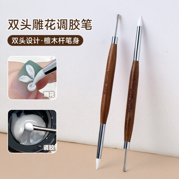 oly-bef1a03a2c027de36ca51a3213d8a31d Wholesale Nail Art Double-headed Multi-functional Carving Pen Japanese Style Glue Scraping Glue Embossing Color Painting Rubbing Powder Sandalwood Pen Nail Art Tool