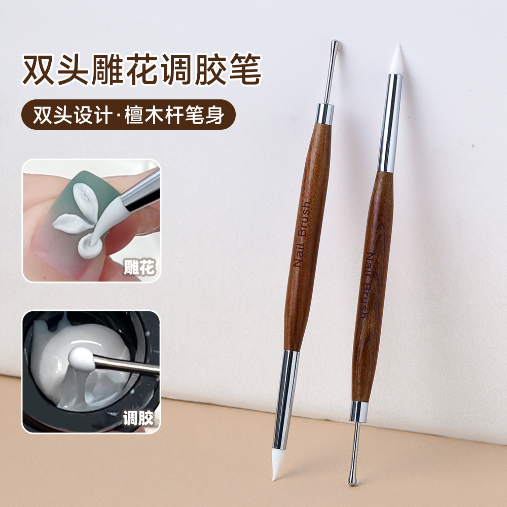 Wholesale Nail Art Double-headed Multi-functional Carving Pen Japanese Style Glue Scraping Glue Embossing Color Painting Rubbing Powder Sandalwood Pen