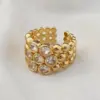 Wholesale Irregular Copper Ring For Women With Electroplated Gold Plating And Zircon Inlay, Available In Golden