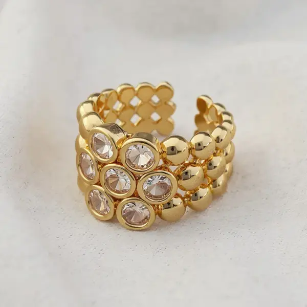 Wholesale Irregular Copper Ring For Women With Electroplated Gold Plating And Zircon Inlay, Available In Golden
