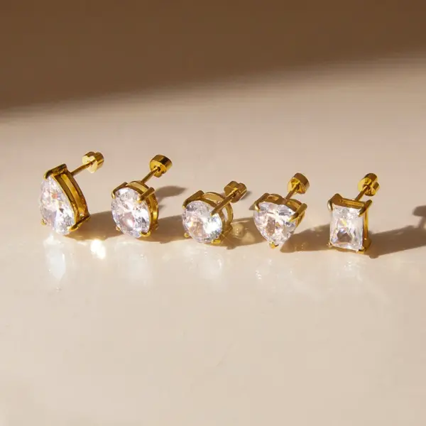 Wholesale 18K Real Gold Plated In Vacuum Plating Furnace 304 Stainless Steel Letter Zircon Earrings Simple Ear Jewelry Waterproof Non-Fading