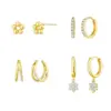 Wholesale True Gold Plated Brass Six-Pointed Star Pendant Earrings For Women Fashionable Geometric Shape Jewelry With Embedded Zirconia
