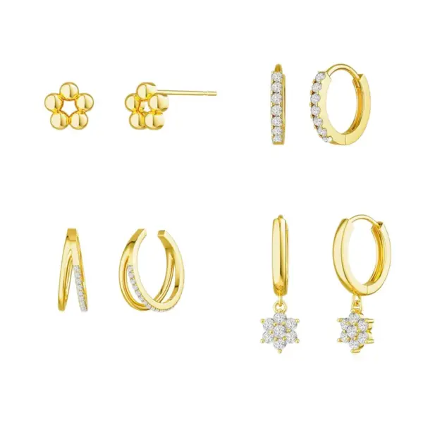 Wholesale True Gold Plated Brass Six-Pointed Star Pendant Earrings For Women Fashionable Geometric Shape Jewelry With Embedded Zirconia
