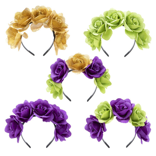 oly-bf20f16a45f1accf57ce108d1d906bf2 Wholesale Carnival artificial flower headband fabric rose flower hair accessories purple green big flower headband