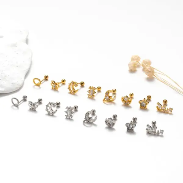 Wholesale 1 Piece Ear Cartilage Rings & Studs Vintage Style French Style Simple Style Star Moon Butterfly 316L Stainless Steel Copper Waterproof Non Tarnish Surgical Steel Zircon