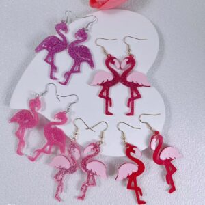 Wholesale Cross-border Amazon earrings glitter acrylic pink Valentine's Day fun cute Flamingo earrings