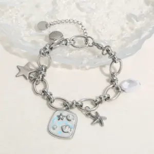 Wholesale Stainless Steel Marine Element Bracelet Shell Starfish Pearl Pendant Bracelet Vintage Art Fashion Bracelet
