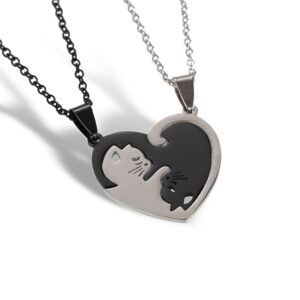 Black and white love cat stainless steel o-chain 45 5cm