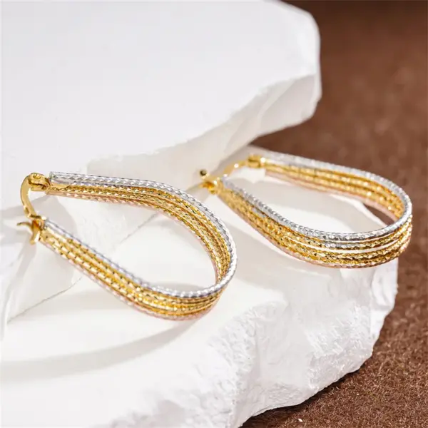 Wholesale Three-dimensional Geometric Earrings For Women In Copper With KC Golden Water Plating And 0.03µm Thickness