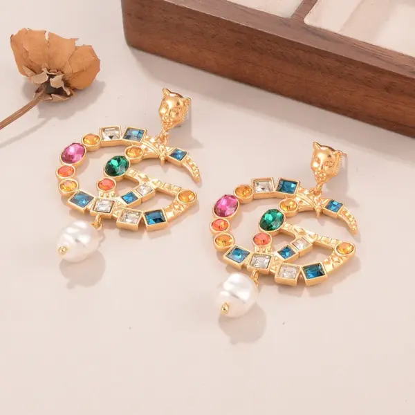 Wholesale Hypoallergenic Letter Drop Earrings For Women In Copper With KC Golden Plated UV Plating And Rhinestone Inlay