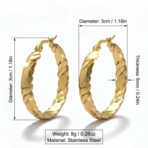 Wholesale Hypoallergenic Round Earrings For Women In 304 Stainless Steel With 18K Real Gold Electroplated Coating 0.05µm-0.08µm Thickness