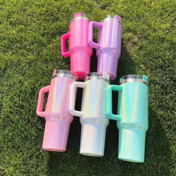 Wholesale 304 Stainless Steel Rainbow Paint 40oz Car Cup Straw Ice Cup Car Large Capacity Handle Thermos Cup
