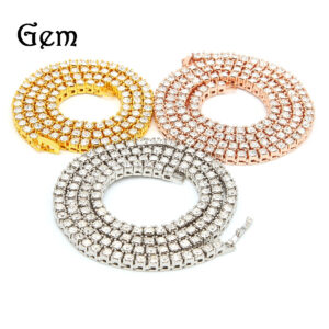 Wholesale Electroplated alloy tennis chain with gold rhinestones, a row of tennis chains, gold and silver necklaces