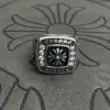 Wholesale Men's Ring Vintage Dog Tag Chain Ring Thai Style Silver Skull Rotatable Hammered Craftsmanship