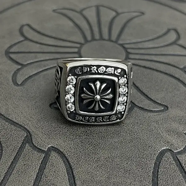 Wholesale Men's Ring Vintage Dog Tag Chain Ring Thai Style Silver Skull Rotatable Hammered Craftsmanship