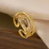 Wholesale Copper Zircon Simplicity Geometric Solid Color Open Rings