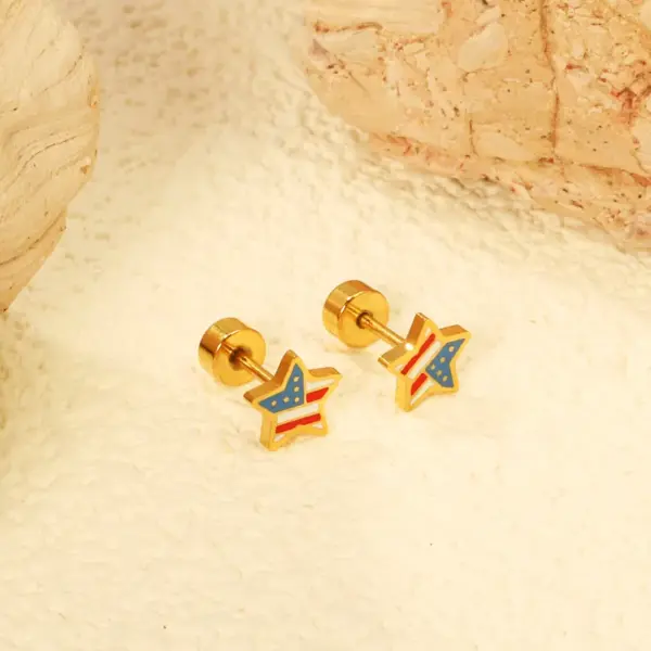 Wholesale 1 Pair Vintage Style Classic Style Four Leaf Clover American Flag Bow Knot Plating 304 Stainless Steel Ear Studs