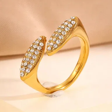 Wholesale Geometric Rings For Adults Featuring Waterproof Non Tarnish 304 Stainless Steel With 18K Real Gold PVD Coating And Zircon Inlay