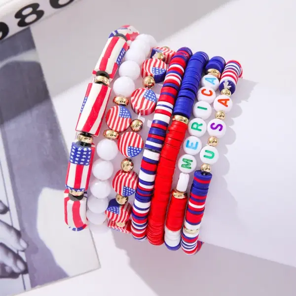 Wholesale Love Letter Star Independence Day Flag Elastic Soft Clay Bracelet Set For Women Daily Simple Jewelry Accessories