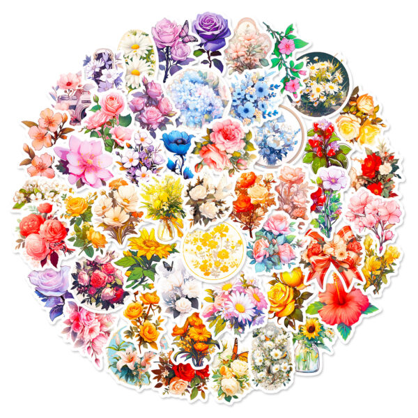 Wholesale Big Sale of 50 Retro Florals Graffiti Stickers Plant Flowers Cartoon Creative Handbook Stickers Export Best-Selling