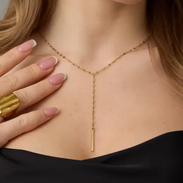 oly-bfd5a33009352f8701eb7b1ba5af7f3b Wholesale Unisex Rectangle Necklace In 316 Stainless Steel With 14K Real Gold PVD Coated Plating And Box Chain