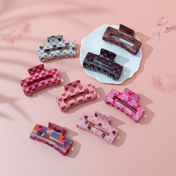 oly-bfe4fa1f85a2a9423fc5396a836d830e Wholesale Simple and Versatile Hairpins for the Back of the Head, Women's Shark Clips, Valentine's Day Printed Rose Heart Clips
