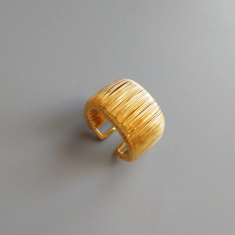 Wholesale Elegant Loose Feel Fashionable Open Ring Woven With Gold Thread Stylish Vintage Accessory Geometric Pattern Copper Jewelry