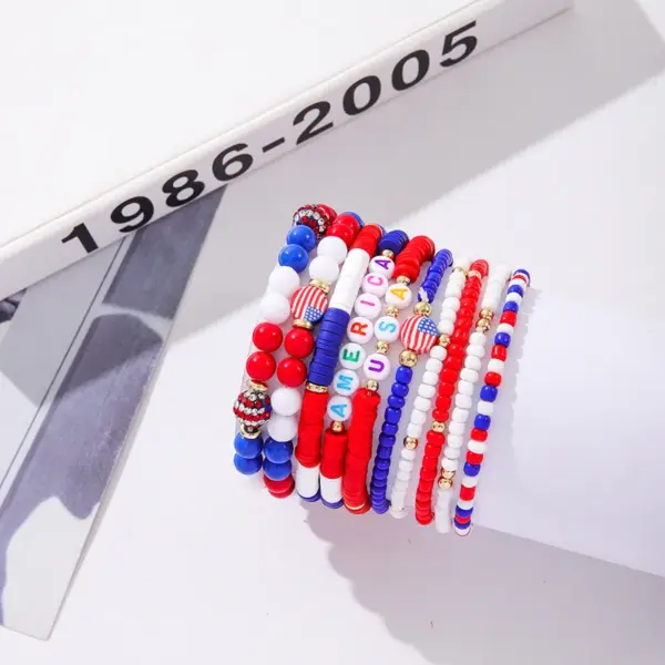 Wholesale Love Letter Star Independence Day Flag Elastic Soft Clay Bracelet Set For Women Daily Simple Jewelry Accessories