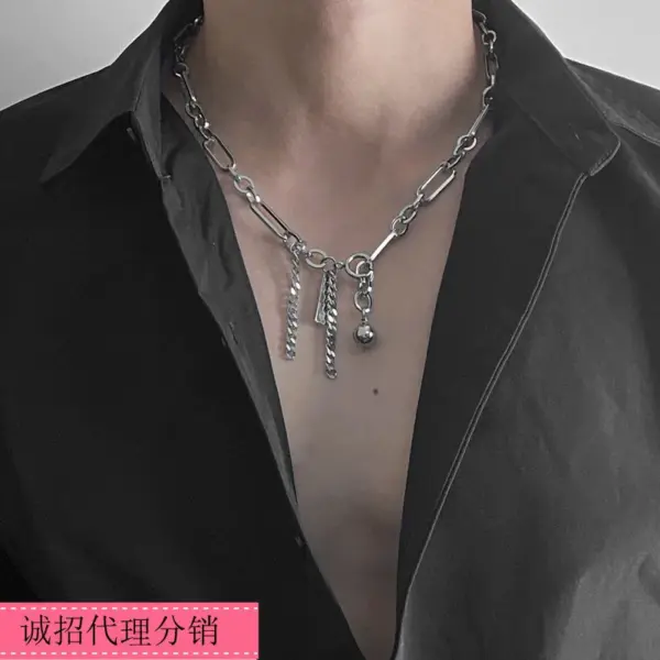 Wholesale Trendy Long Pendant Tassel Necklace Metal Chain Personalized Charm Polished Titanium Steel Unisex Geometric Pattern Party Accessory
