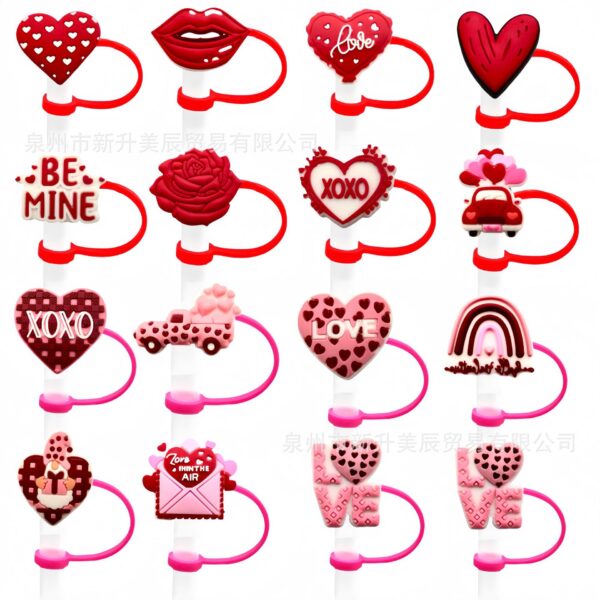 Wholesale Valentine's Day Straw Cover Straw Cap Silicone Dust Plug Party Creative Personalized Straw Decoration