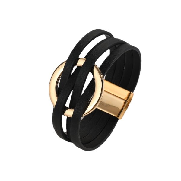 oly-c02ff2e98a5cea755b4c3cfc736a0b2e Wholesale Cross Leather Women Bracelet Metal Large Ring Cuff Bracelet Multi-layer Wristband Magnetic Buckle Bracelet