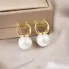 Wholesale Authentic Gold Plated Pearl Clip-On Earrings Hong Kong Style Retro Fashion Versatile Luxury Feel Women's Jewelry Accessories