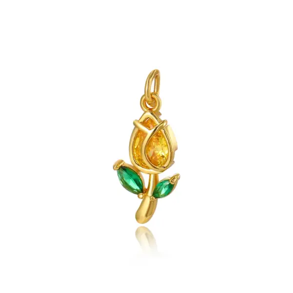 oly-c0445d1e8d8e731635d084ace29de36d Wholesale Copper Platinum Plated Smooth Zircon Rose Flower Tulip Pendant DIY Jewelry Hanging Bracelet Earring Accessories Chain Spacer Princess Style Gorgeous Cute Pastoral Romantic