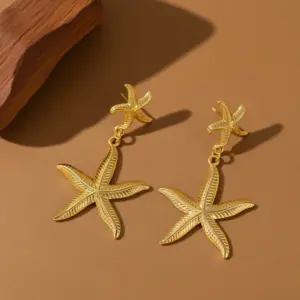 E089-Striped Starfish-Earrings- Gold